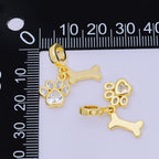 24K Gold Filled 12.5mm Oval & Heart CZ Dog Pet Set Charm in Paw & Bone | AH-648
