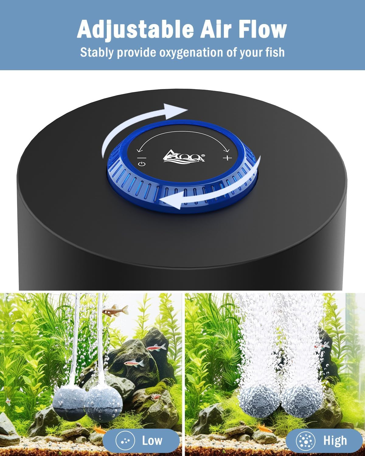 3W/6W/10W Aquarium Air Pump Quiet Dual Outlet Adjustable 80-200 Gallon Aerator