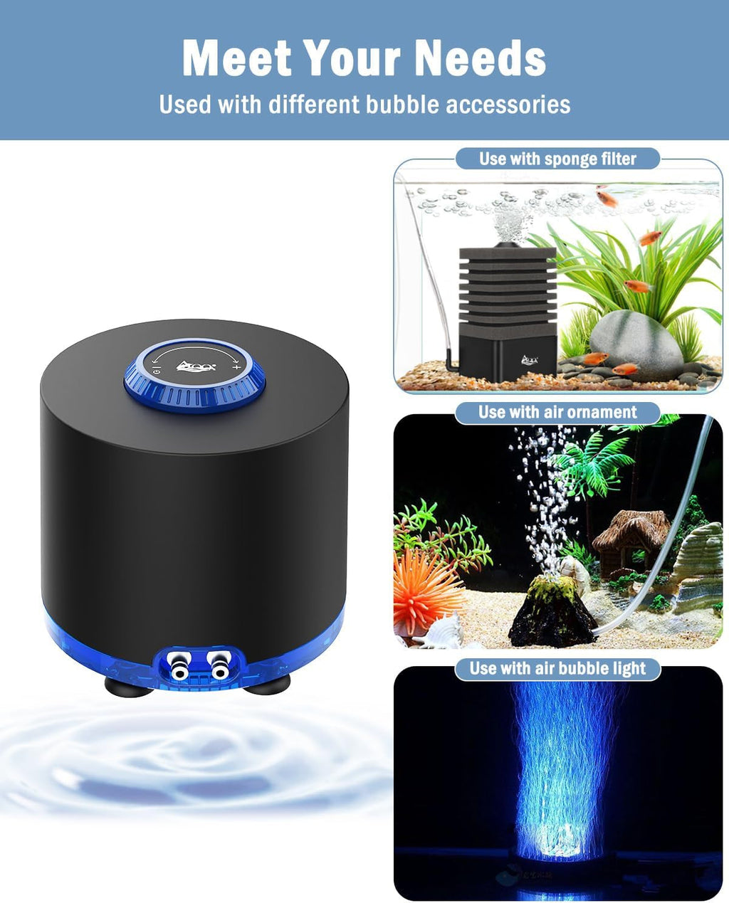 3W/6W/10W Aquarium Air Pump Quiet Dual Outlet Adjustable 80-200 Gallon Aerator