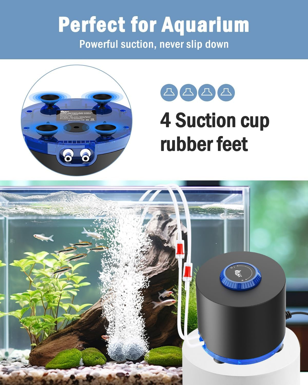 3W/6W/10W Aquarium Air Pump Quiet Dual Outlet Adjustable 80-200 Gallon Aerator