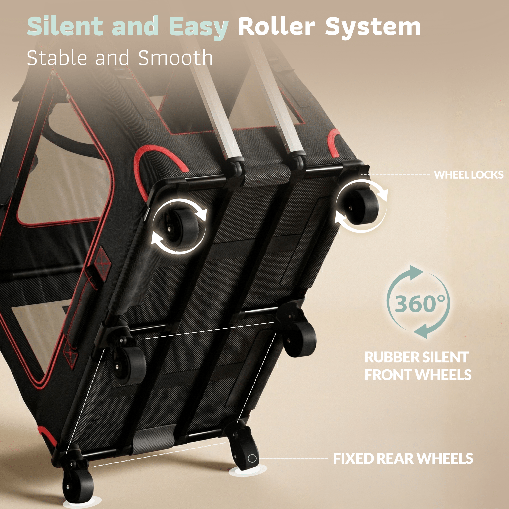 Katziela Mega Cruze Rolling Pet Carrier – Stress - Free Travel for Medium & Large Dogs 25”x17”x20”
