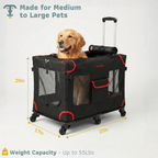 Katziela Mega Cruze Rolling Pet Carrier – Stress - Free Travel for Medium & Large Dogs 25”x17”x20”