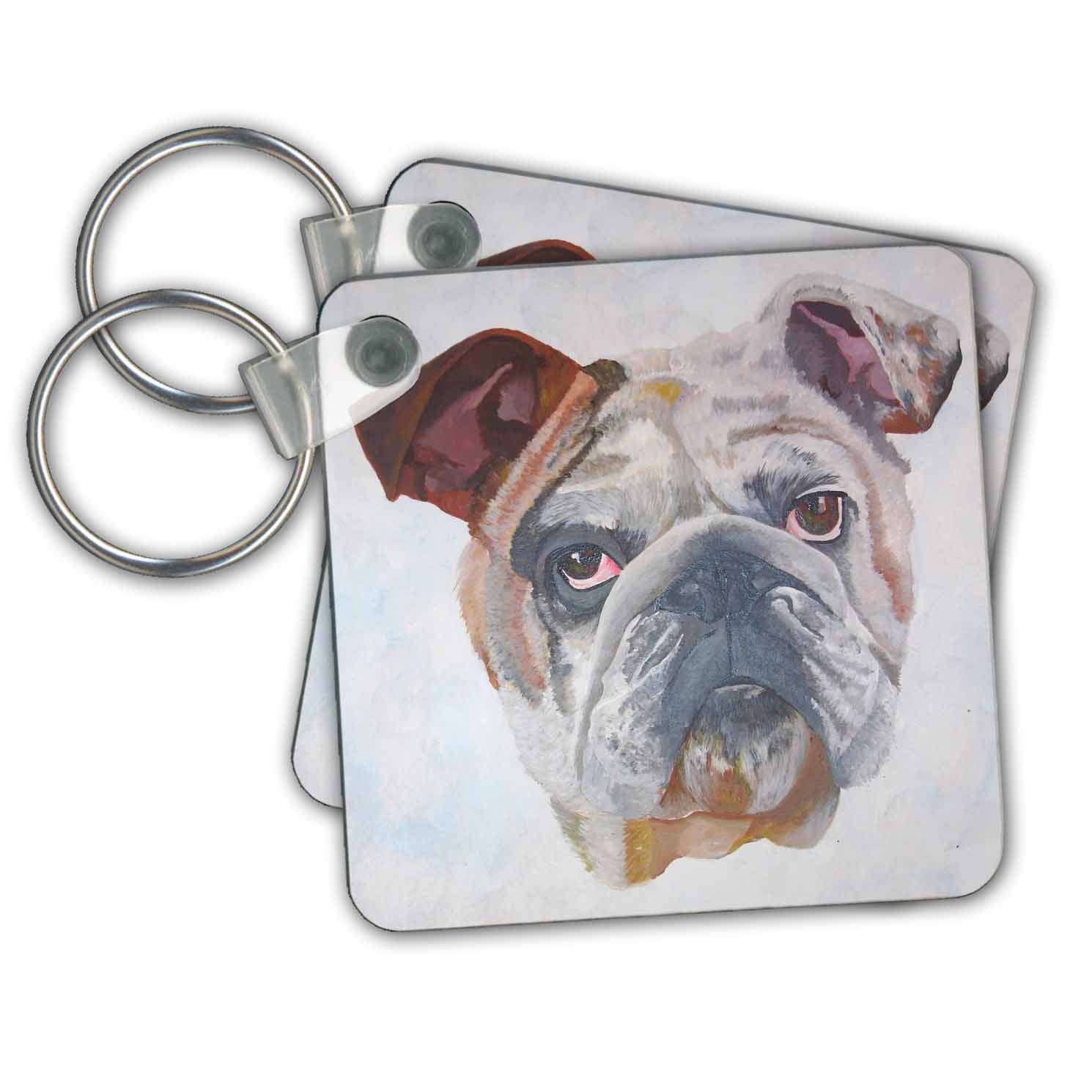 Key Chain - An artistic floating head pet portrait of an american bulldog Acrylic Painting - American Bulldog