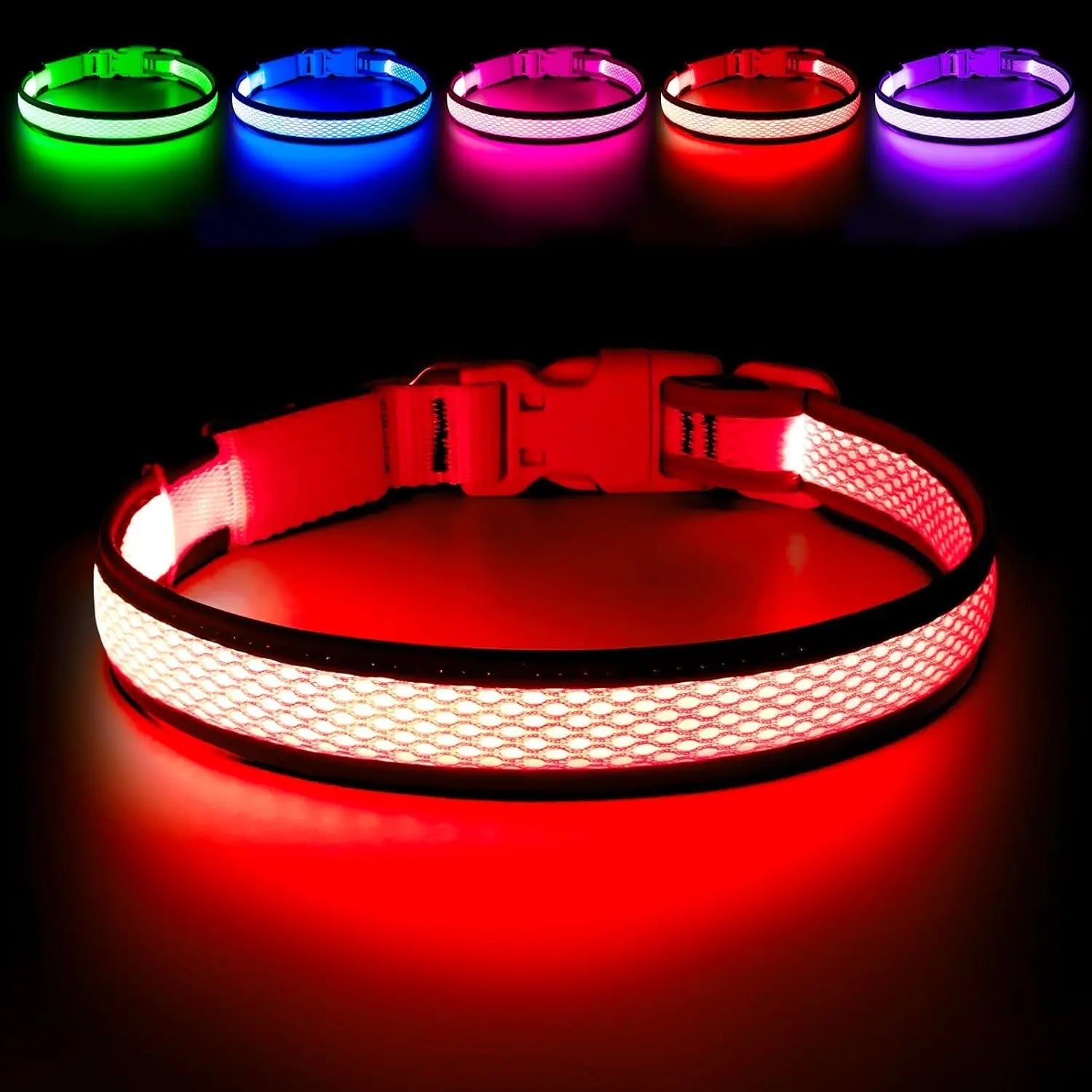 LED Dog Collar USB Rechargeable Light Up Safety Collar - All Colors/ Sizes