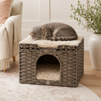 Huntley Pet Cat House, 2 Cushion Bed, Gray