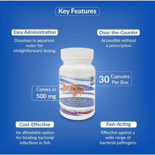 Fish Pen 500mg Tablet for Aquarium Fish – 30 Count – Water Care Support