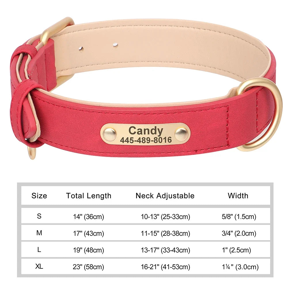 Personalized Dog Collar Custom Engraved PU Leather Dog Collars Free Engraving ID Tag Nameplate For Small Medium Large Dogs