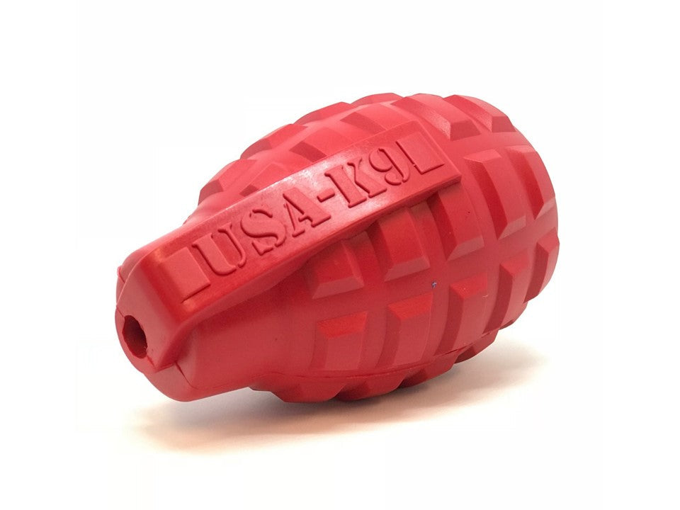 USA-K9 Grenade Rubber Dog Chew Toy | K9 Handler eDispenser Toy | Red & Blue | USA Made