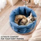 ClevaHome Deep Nest Cat Bed for Small Pets up to 15lbs - Round Cat Beds for Indoor Cats, Luxurious Velvet Feel, Extra High Sides, Machine Washable Comfort Pet Bed with Non-Slip Bottom