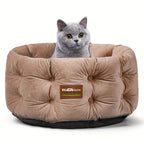 ClevaHome Deep Nest Cat Bed for Small Pets up to 15lbs - Round Cat Beds for Indoor Cats, Luxurious Velvet Feel, Extra High Sides, Machine Washable Comfort Pet Bed with Non-Slip Bottom