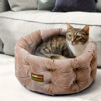 ClevaHome Deep Nest Cat Bed for Small Pets up to 15lbs - Round Cat Beds for Indoor Cats, Luxurious Velvet Feel, Extra High Sides, Machine Washable Comfort Pet Bed with Non-Slip Bottom
