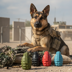 USA-K9 Grenade Rubber Dog Chew Toy | K9 Handler eDispenser Toy | Red & Blue | USA Made