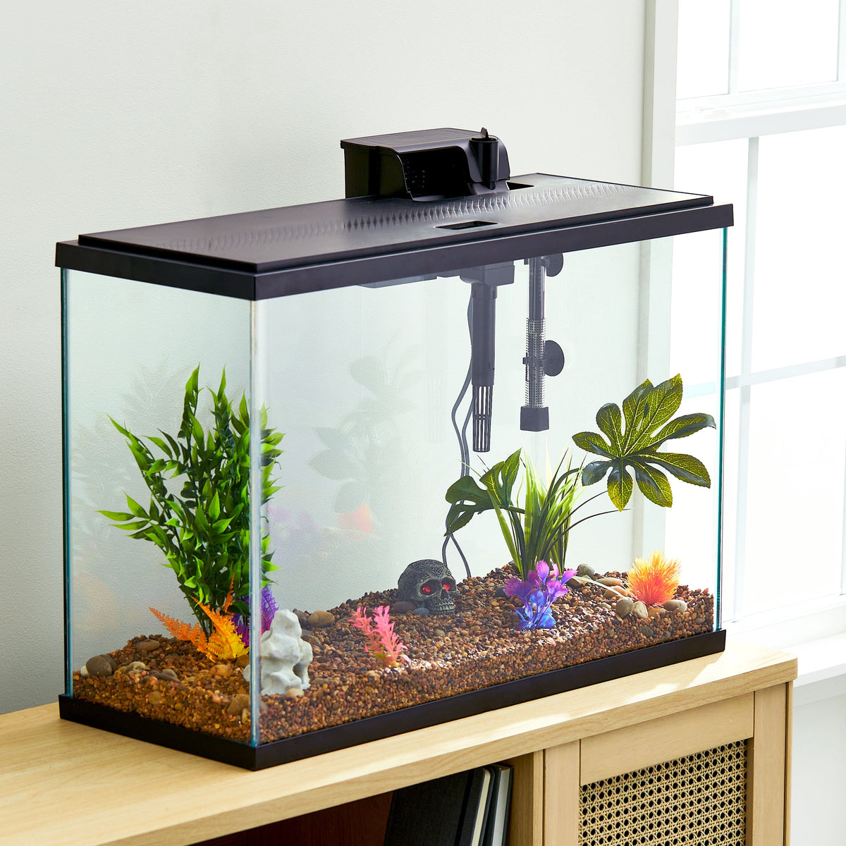 Glass 29 Gallon Aquarium with plastic top only,Black, 30.2''L X 12.44''W X 21.18''H