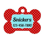 Pet ID Tag - Red Aqua Polka Dot Custom Dog Collar Tag