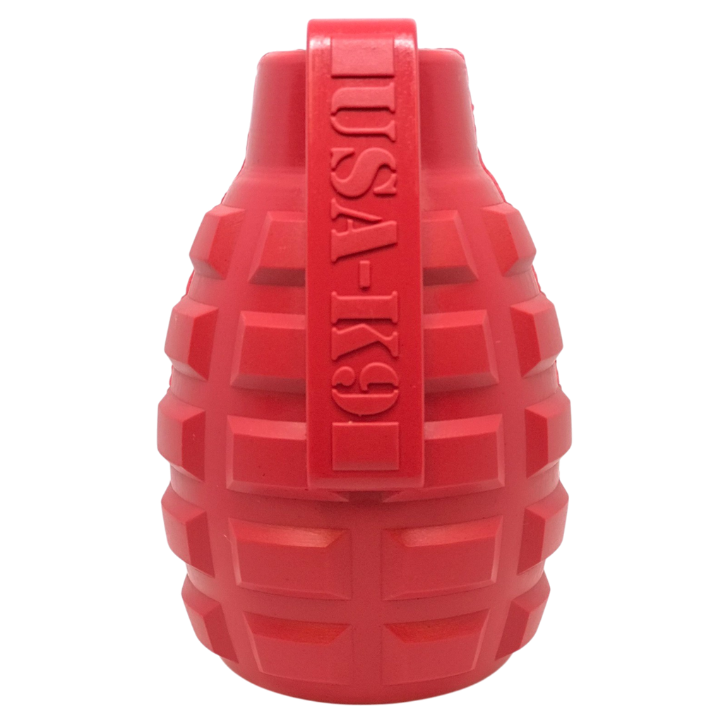 USA-K9 Grenade Rubber Dog Chew Toy | K9 Handler eDispenser Toy | Red & Blue | USA Made